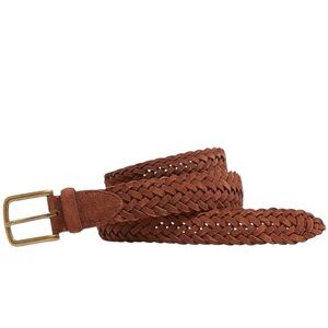 J. Crew braided woven soft suede leather belt brass buckle L 38 40 NEW NWT